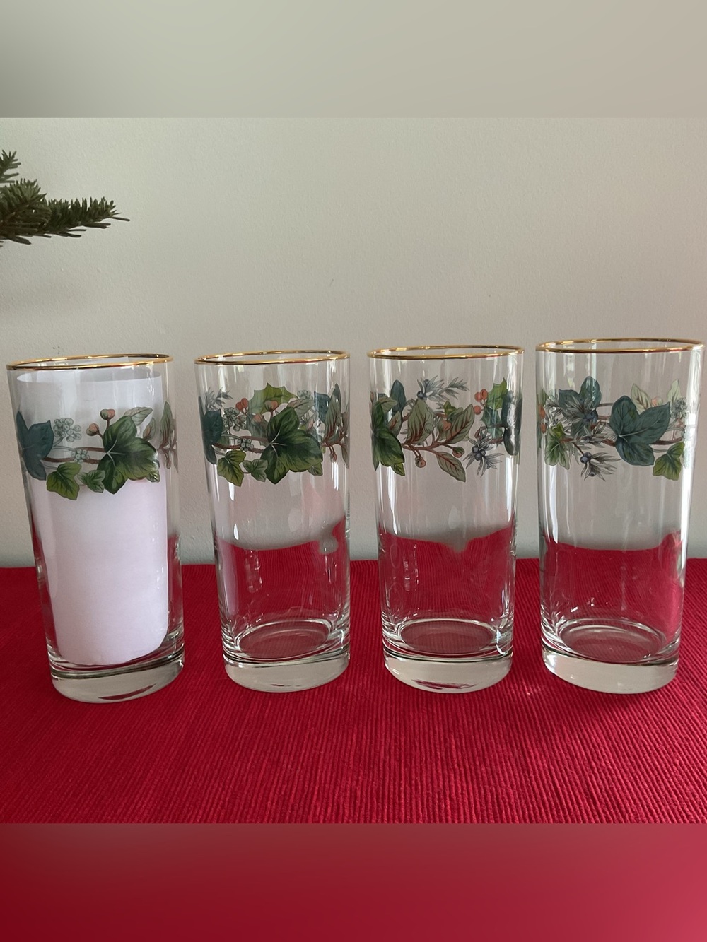 Discontinued Spode Green Garland Gold Rimmed Highball Glasses, Set of 4